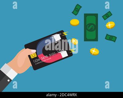 Hand mit Kreditkarte. Finanz- und Online-Zahlungskonzept. Illustration Stockfoto