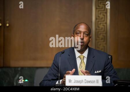 Joseph Dawson III. Erscheint für einen Senatsausschuss für die Anhörung zur Wahl der Richtervorschläge, um Bezirksrichter der Vereinigten Staaten für den Bezirk von South Carolina zu sein, im Dirksen Senate Office Building in Washington, DC, Mittwoch, 18. November 2020. Kredit: Rod Lampey/CNP Verwendung weltweit Stockfoto