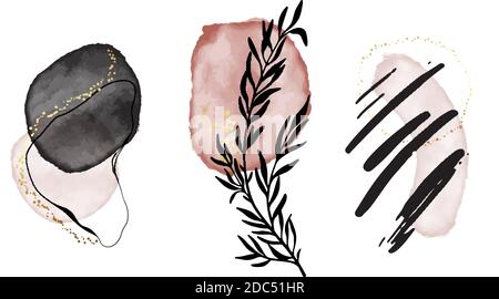 Acryl-Tintendruck, Leinwand geometrischen Formen. Schwarz rosa elegante Hochzeitsarrangement, Frau Business-Vorlage. Markiertes Symbol für soziale Medien. Vektor Stock Vektor