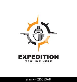 Kompass mit Schiffslogo Design Vorlage Stock Vektor