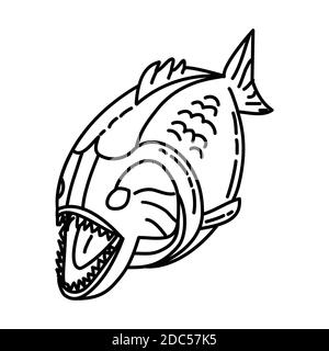 Piranha-Symbol. Tropisches Tier Handgezeichnetes Icon Set Vektor. Stock Vektor