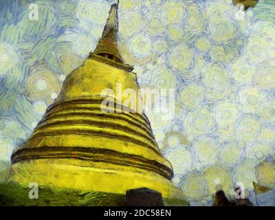 Golden Mountain in Bangkok Illustrationen schafft einen impressionistischen Stil der Malerei. Stockfoto