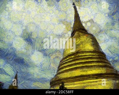 Golden Mountain in Bangkok Illustrationen schafft einen impressionistischen Stil der Malerei. Stockfoto