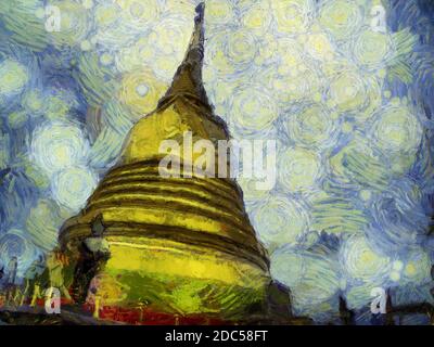 Golden Mountain in Bangkok Illustrationen schafft einen impressionistischen Stil der Malerei. Stockfoto