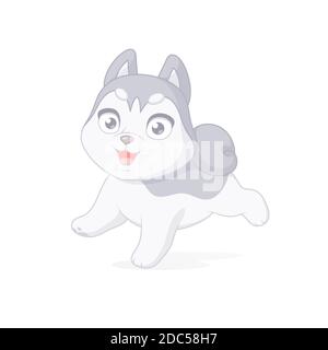 Glücklich Husky Welpen laufen. Cartoon Vektorgrafik auf weißem Hintergrund. Stock Vektor