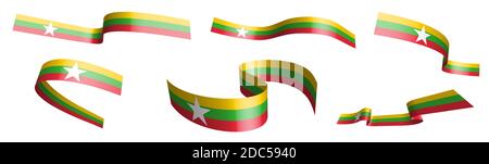 Set von Urlaubsbändern. Flagge der republik myanmar winkt im Wind. Trennung in untere und obere Schichten. Designelement. Vektor auf weißem Hintergrund Stock Vektor