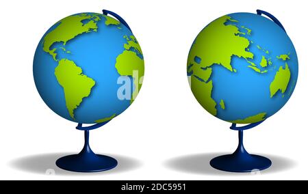 Schulglobus am Stand. Studium der Geographie in der Schule. Planet Erde Modell für Training. Vektor auf transparentem Hintergrund Stock Vektor