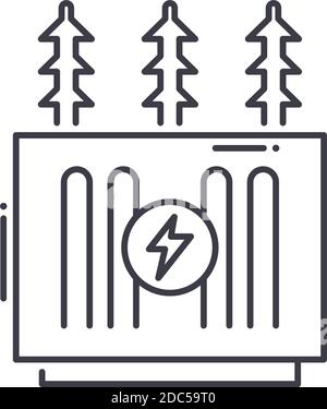 Transformator Symbol, lineare isolierte Illustration, dünne Linie Vektor, Web-Design-Zeichen, Umriss Konzept Symbol mit editierbaren Kontur auf weißem Hintergrund. Stock Vektor