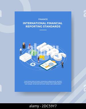 Finanzwesen International Financial Reporting Standards Menschen stehen um Geld-Chart Board IFRS Text für Vorlage von Banner und Flyer Stock Vektor