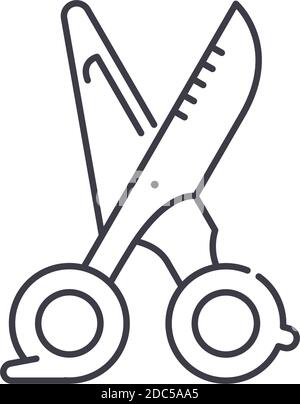 Schere Konzept Symbol, lineare isolierte Illustration, dünne Linie Vektor, Web-Design-Zeichen, Kontur Konzept Symbol mit editierbaren Strich auf weiß Stock Vektor