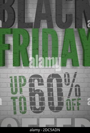 Schwarze Fraday Sale Vorlage. Black Friday Inschrift auf Backsteinwand-Design tfor Social Media Geschichten und Web-Banner Stock Vektor