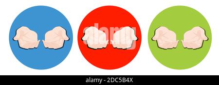 Vektorset Symbole Hände halten helles Licht leuchten. Farbiger und weißer Hintergrund. Skizze. Stock Vektor