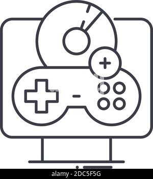 Speichern Spiel Symbol, lineare isolierte Illustration, dünne Linie Vektor, Web-Design-Zeichen, Kontur Konzept Symbol mit editierbaren Strich auf weißem Hintergrund. Stock Vektor