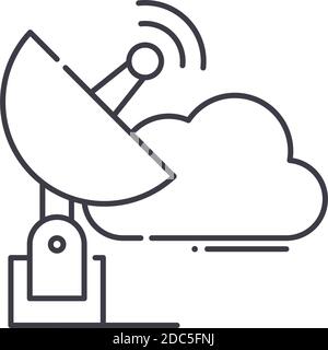 Satellitenschüssel-Konzept-Symbol, lineare isolierte Illustration, dünne Linie Vektor, Web-Design-Zeichen, Umriss-Konzept-Symbol mit editierbaren Strich auf weiß Stock Vektor