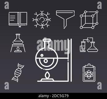 Biologie Wissenschaft Element Linie Symbole Stil schwarz Hintergrund Vektor Abbildung Stock Vektor