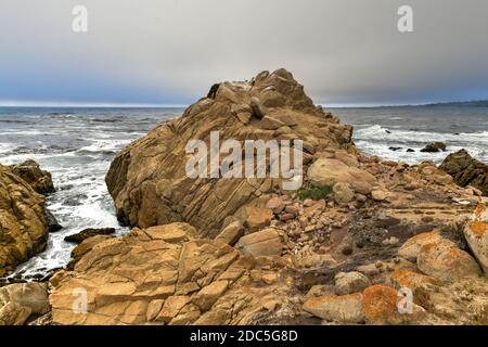 Landschaft der Spanish Bay entlang 17 Mile Drive an der Küste von Pebble Beach, Kalifornien Stockfoto