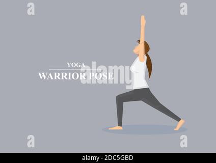 Profilansicht sportlicher Frauen in Yoga-Krieger-Pose mit beiden Armen in der Luft gestreckt und ein Knie gebeugt. Vektordarstellung isoliert auf einfachem Grau Stock Vektor
