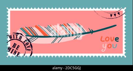 Romantische Briefmarken. Umschläge und Karten für valentinstag. Draufsicht. Moderne Vektor-Illustration für Webdesign und Print. Retro-Stempel. Co Stock Vektor