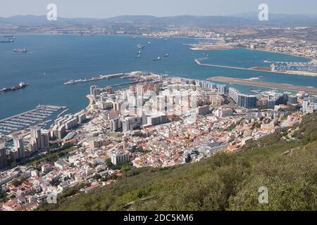 Gesamtansicht von Gibraltar und der Bucht von Algeciras Stockfoto