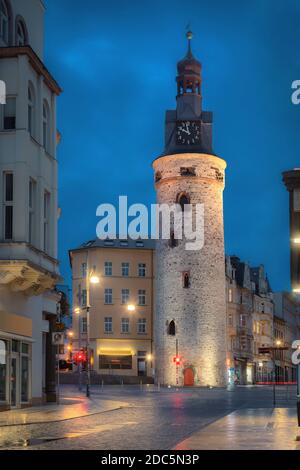 Halle (Saale), Deutschland. Leipziger Turm aus dem 15. Jahrhundert - Teil der historischen Stadtbefestigung Stockfoto