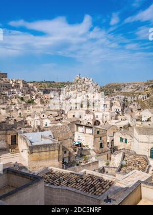 Panoramablick auf die Sassi di Matera, Kulturhauptstadt Europas 2019 Stockfoto