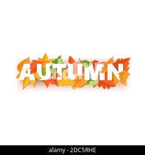 Wort HERBST Komposition mit grün gelb roten Blättern auf weißem Hintergrund in Papier geschnitten Stil. Herbst Blatt realistische Buchstaben für Design Poster, Banner Stock Vektor