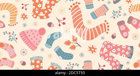 Herbst Hygge Banner Design Hintergrund. Cute Vektor fallen nahtlose Wiederholung Grenze von gemütlichen Elementen. Stock Vektor