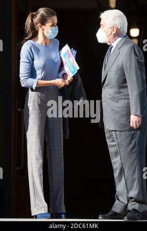 Madrid, Spanien. November 2020. Königin Letizia von Spanien, Ehrenpräsidentin der spanischen UNICEF-Kowithees, bei einem UNICEF-Arbeitstreffen im Hinblick auf die Corona-Pandemie im CSIC. Madrid, 11/17/2020 Quelle: dpa/Alamy Live News Stockfoto