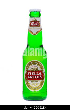 Flasche Stella Artois Pilsner Beer, Stella Artois ist ein belgisches Bier, das erstmals 1926 eingeführt wurde Stockfoto