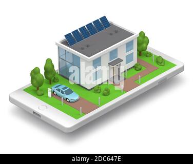 Modernes Smart Home verbunden mit Wireless Control System Anwendung 3d Konzept Stockfoto