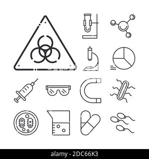 Biologie Wissenschaft Element Linie Symbole set Stil Vektor Illustration Stock Vektor