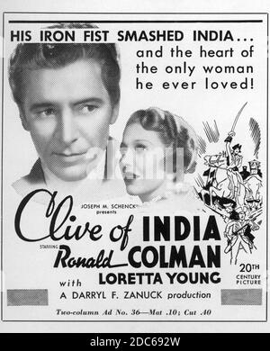 RONALD COLMAN und LORETTA YOUNG in CLIVE OF INDIA 1935 Regie RICHARD BOLESLAWSKI Musik Alfred Newman Produzent Darryl F. Zanuck 20th Century Pictures / United Artists Stockfoto