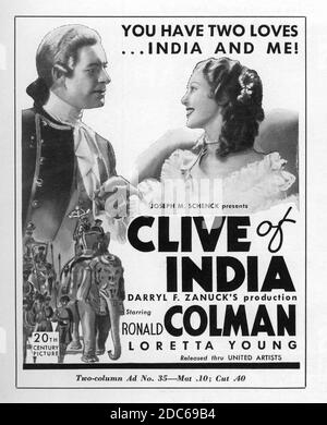 RONALD COLMAN und LORETTA YOUNG in CLIVE OF INDIA 1935 Regie RICHARD BOLESLAWSKI Musik Alfred Newman Produzent Darryl F. Zanuck 20th Century Pictures / United Artists Stockfoto