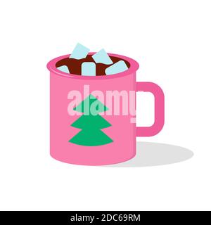 Getränk mit Marshmallow. Vektor-Cartoon-Illustration in flachen Stil. Isoliertes Objekt auf Weiß. Stock Vektor
