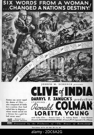 RONALD COLMAN und LORETTA YOUNG in CLIVE OF INDIA 1935 Regie RICHARD BOLESLAWSKI Musik Alfred Newman Produzent Darryl F. Zanuck 20th Century Pictures / United Artists Stockfoto