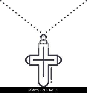 Kreuz Halskette Symbol, lineare isolierte Illustration, dünne Linie Vektor, Web-Design-Zeichen, Kontur Konzept Symbol mit editierbaren Strich auf weißem Hintergrund. Stock Vektor