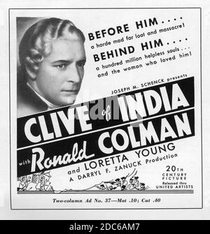 RONALD COLMAN und LORETTA YOUNG in CLIVE OF INDIA 1935 Regie RICHARD BOLESLAWSKI Musik Alfred Newman Produzent Darryl F. Zanuck 20th Century Pictures / United Artists Stockfoto