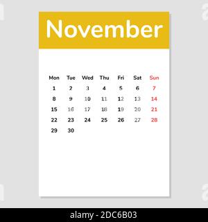 Kalenderblatt November 2021. Vektorgrafik. Stock Vektor