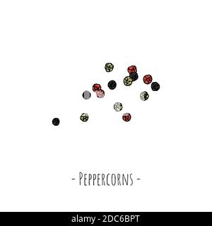 Pfefferkörner. Vektorgrafik Cartoon-Illustration. Isoliertes Objekt auf weißem Hintergrund. Handgezeichneter Stil. Stock Vektor