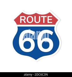 Schild Route 66. Blaue und rote Farben. Vektorgrafik. Isoliertes Objekt auf Weiß. Stock Vektor