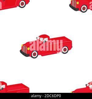 Nahtloses Muster von roten Autos. Vektor Cartoon Hintergrund. Flaches Design. Stock Vektor