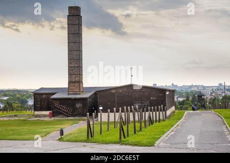 Lublin, Lubelskie/Polen - 2019/08/17: Rekonstruiertes Krematorium von Majdanek KL Lubliner NS-Konzentrations- und Vernichtungslager - Konzentrationsla Stockfoto