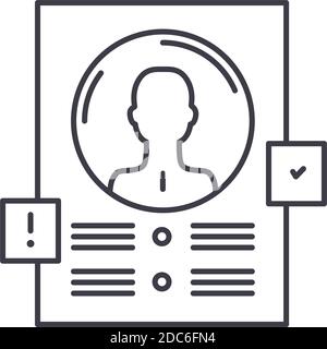 CV-Symbol, lineare isolierte Illustration, Vektor mit dünnen Linien, Webdesign-Zeichen, Umrisskonzept-Symbol mit editierbarer Kontur auf weißem Hintergrund. Stock Vektor