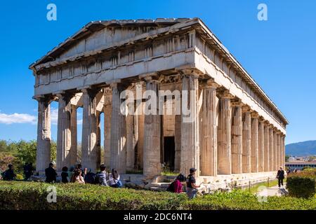 Athen, Attika / Griechenland - 2018/04/02: Antiker Tempel des Hephaistus, Hephaisteion, in Athener Agora archäologischen Bereich Stockfoto