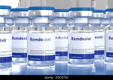 Remdesivir antivirales FDA-zugelassenes Medikament zur Behandlung von Coronavirus covid-19, 3d-Illustration Stockfoto