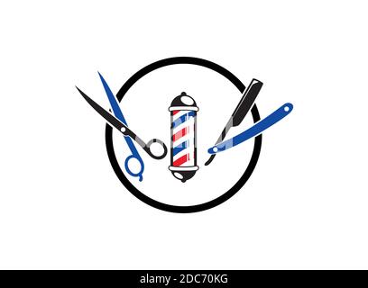 Barber Shop Symbol Schere, Rasiermesser, Barber Pole Design Illustration Vektor eps Format , geeignet für Ihre Design-Bedürfnisse, Logo, Illustration, Animation, Stock Vektor