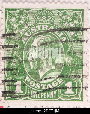 Antwerpen, Belgien - 17. November 2020: Ein Briefmarkendruck der Australian Post, zeigt ein Porträt des Menschen Stockfoto