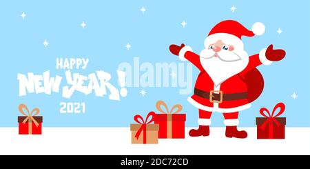 Lustige Vektor Cartoon Flache Weihnachtsmann Banner. Weihnachtsthema Charakter Design Elemente Isoliert. Stock Vektor