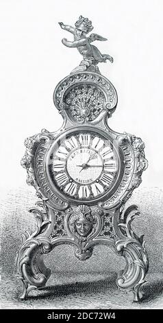 Jean Baptiste Baillon Uhr. Sevres Porzellan Wanduhr. Stich aus dem 19. Jahrhundert. Stockfoto