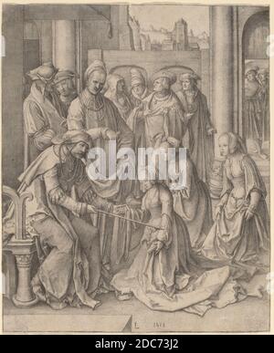 Lucas van Leyden, (Künstler), Niederlandisch, 1489/1494 - 1533, Esther vor Ahasuerus, 1518, Gravur Stockfoto